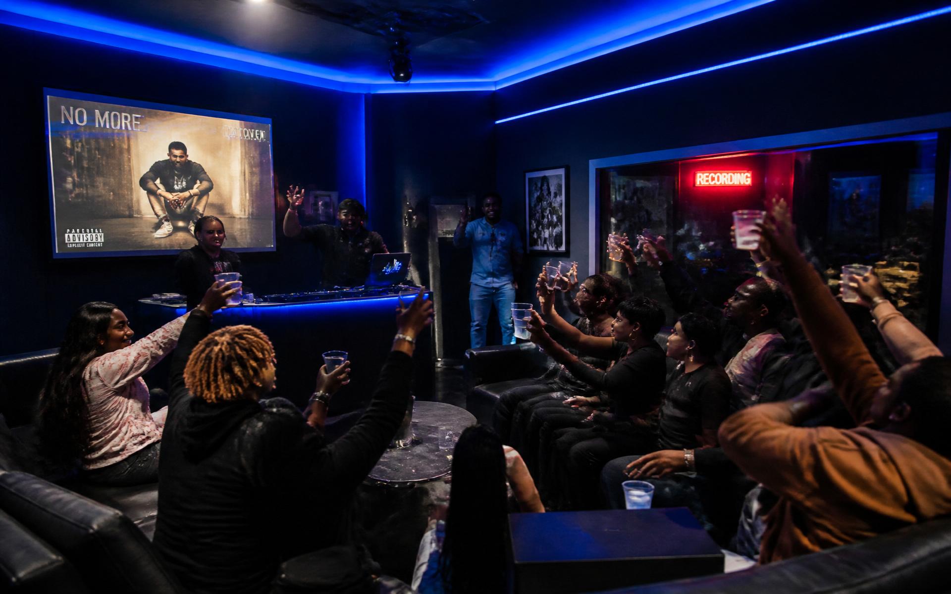 Listening party inside HitQuarters Studios in Downtown Atlanta